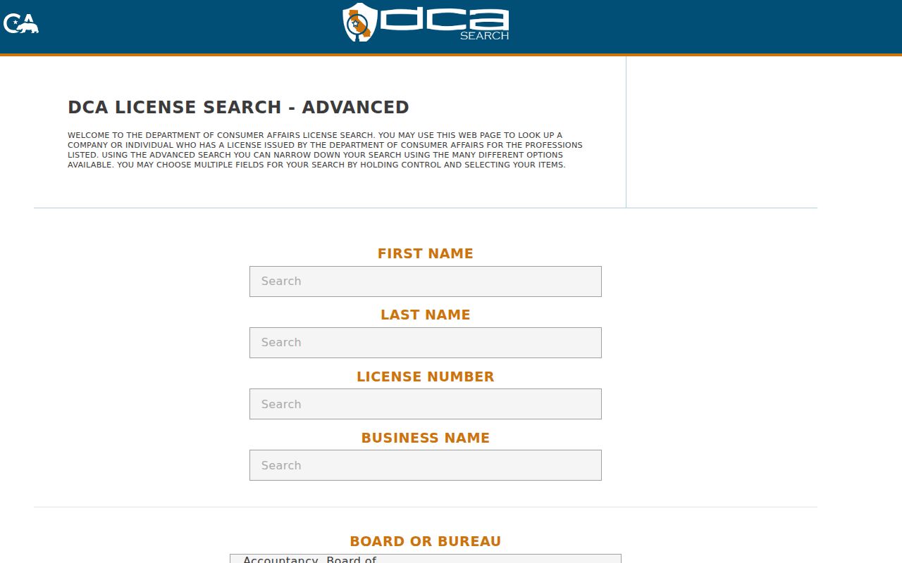 San Gabriel people directories using California DCA advanced license search
