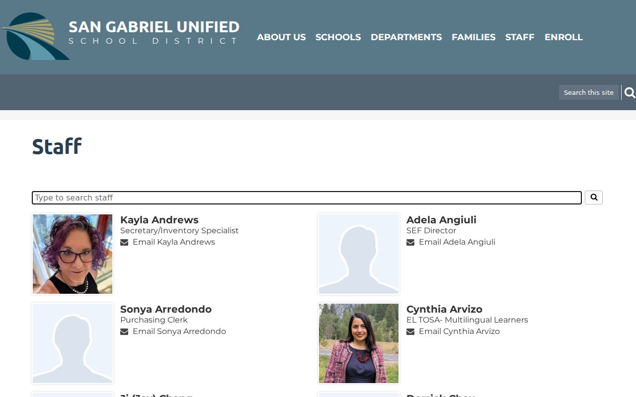 San Gabriel people directories screen for San Gabriel Unified staff