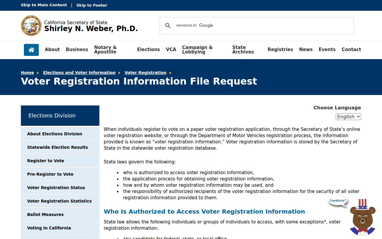 San Gabriel voter records file request rules from the California Secretary of State